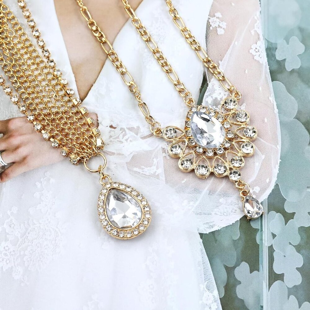 8PCS Gold Head Chains with Rhinestones Pearls Coins Prom Wedding Jewelry - Picture 7 of 8